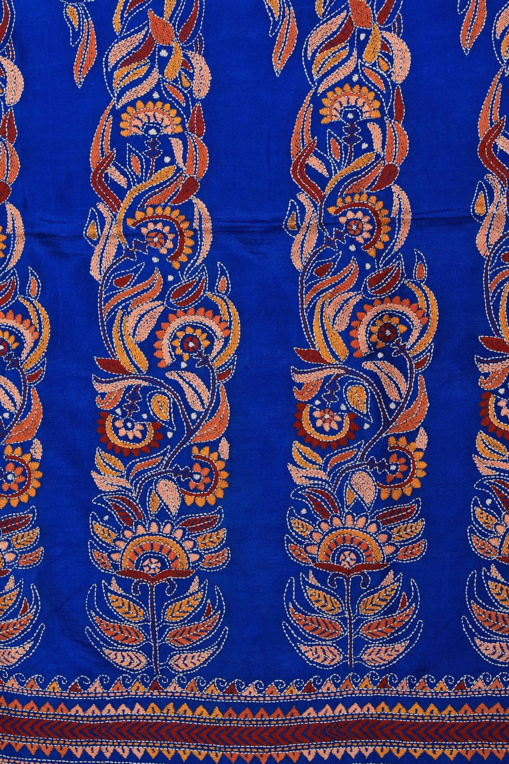 Image of Kantha Stitch Embroidery Royal Blue Saree